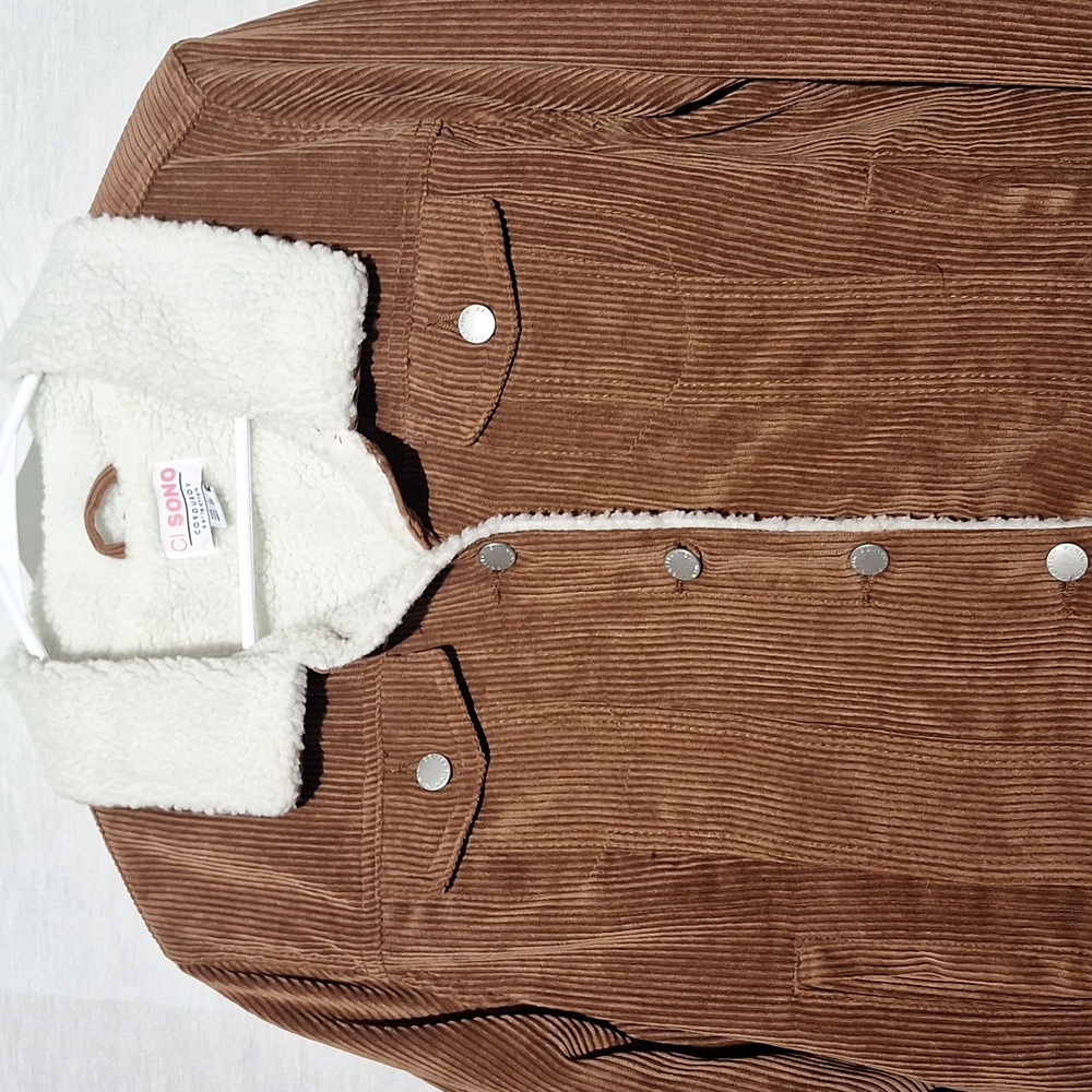 3/$20-Brown Corduroy Jacket, Cropped,  Sherpa Collar And Lining, 12, NWOT - Picture 7 of 14